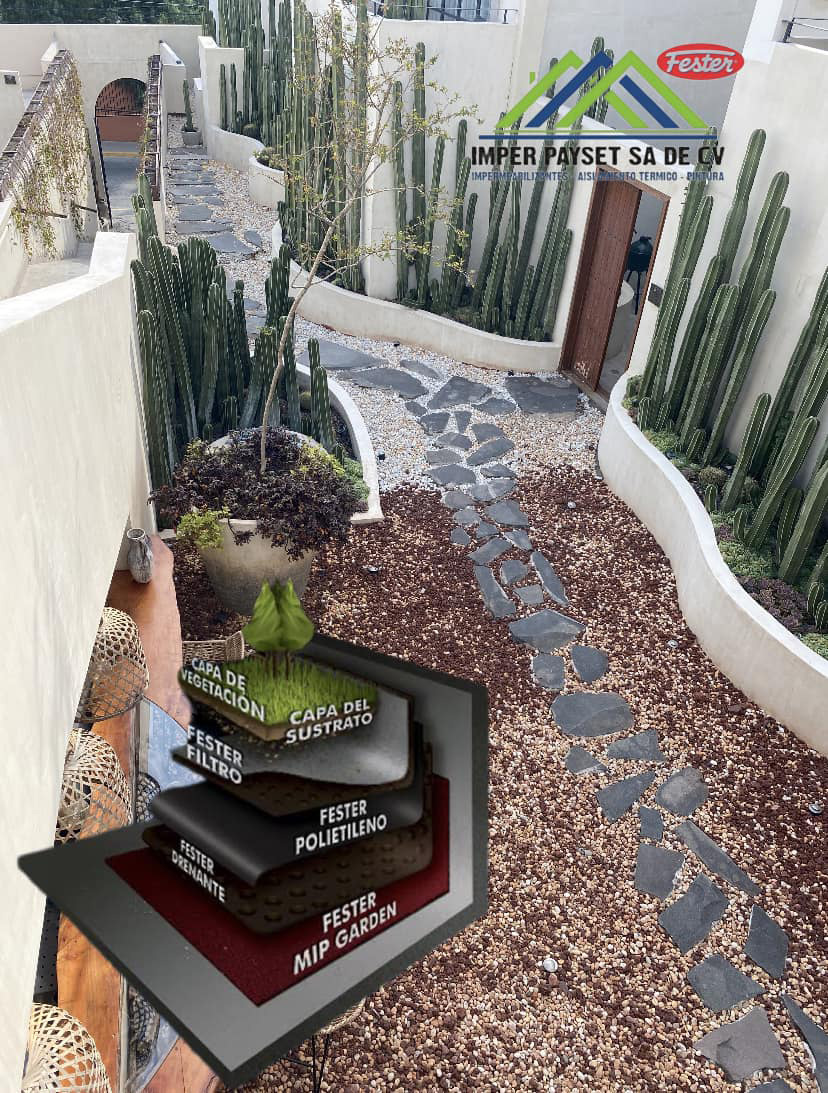 impermeabilizacion y aislamiento de jardin y muros aledaños en areas humedas evitando filtraciones con Fester ecofriendly. Aislante ecologico EcoGreen de Fester